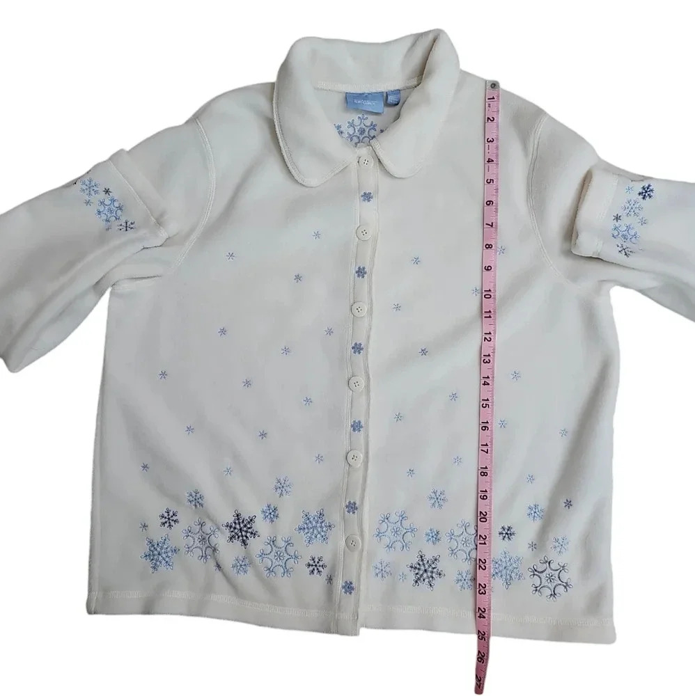 Croft & Barrow Women XL Fleece White Snowflake Jacket Button Iconic Grandmacore - Picture 7 of 7